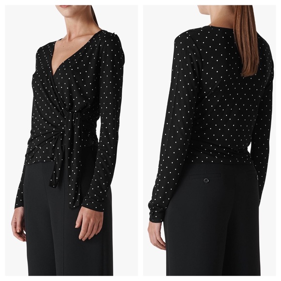Whistles Tops - NEW Whistles | Spot Wrap Tie Top, Black/Multi